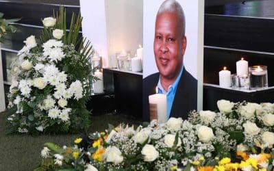 Hon. Speaker of the North West Provincial Legislature Dr. Desbo Mohono joined mourners, political leaders, family members, friends, and members of the community at the funeral service of former North West Premier, Hon. Kaobitsa “Bushy” Maape